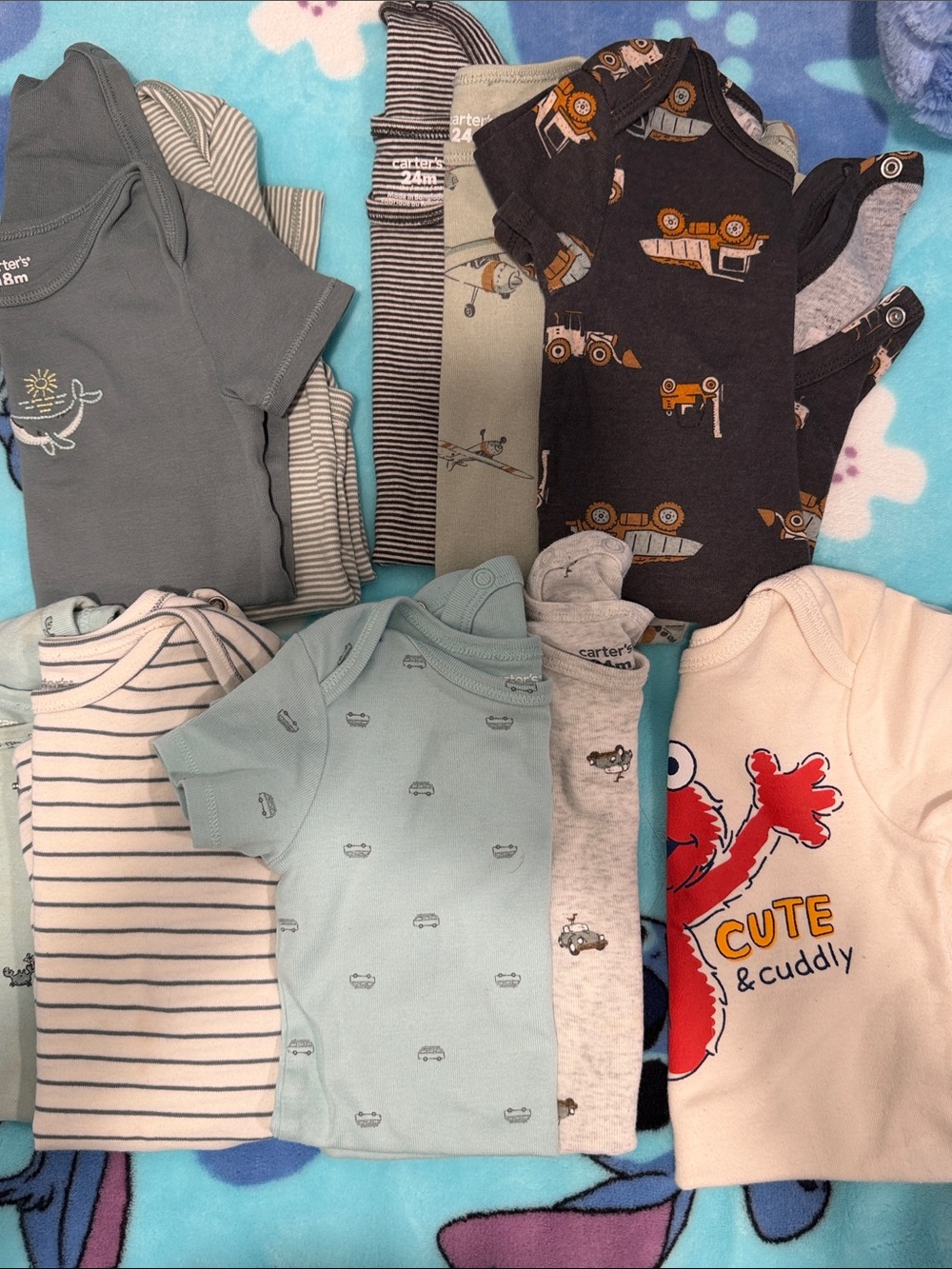 Carter's Mixed Print Short-Sleeve & Bodysuit Lot - Blue, Gray, Cream, Black